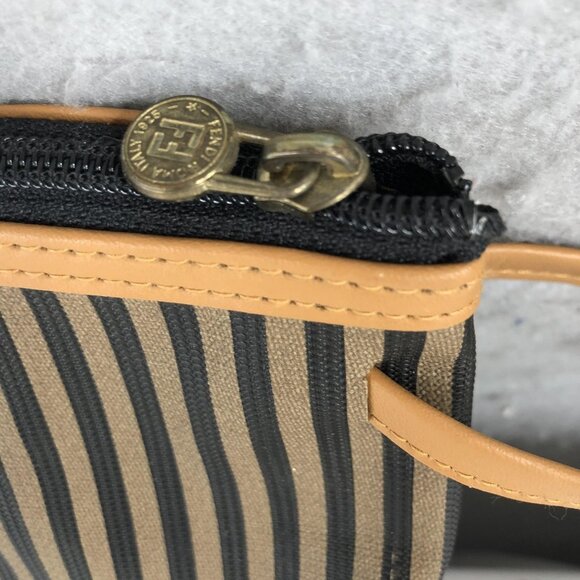 Vintage Fendi Roma Italy 1925 Striped Cosmetic Clutch Bag Leather Trim - Picture 6 of 16